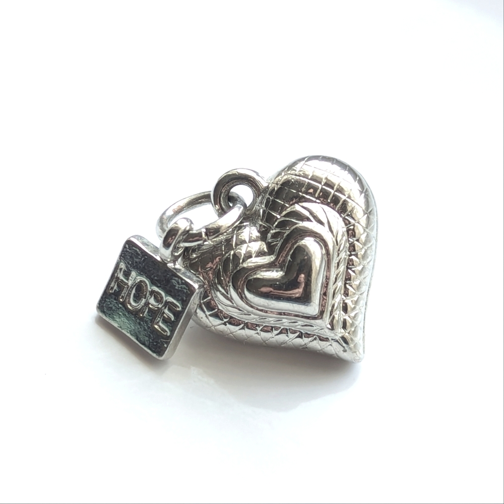 Vintage Estate Silver Tone Textured Puffy Heart Hope Charm Pendant